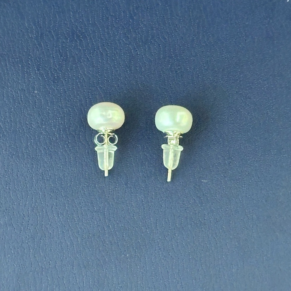 Natural Pearl Stud Earrings with Sterling Silver Posts